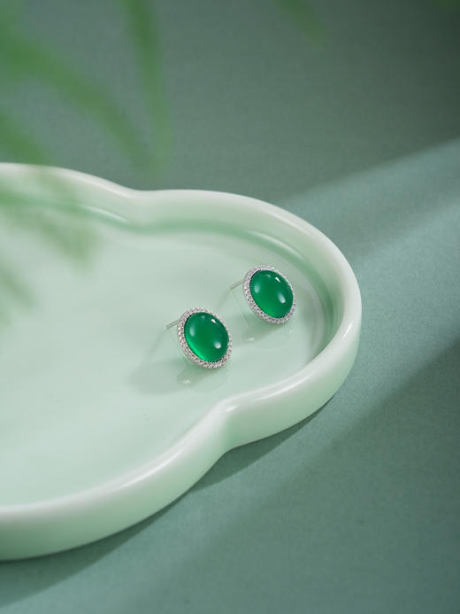 子佩集【春烟晚晴】银S925耳钉【ED023307】绿玉髓椭圆2602 商品图4