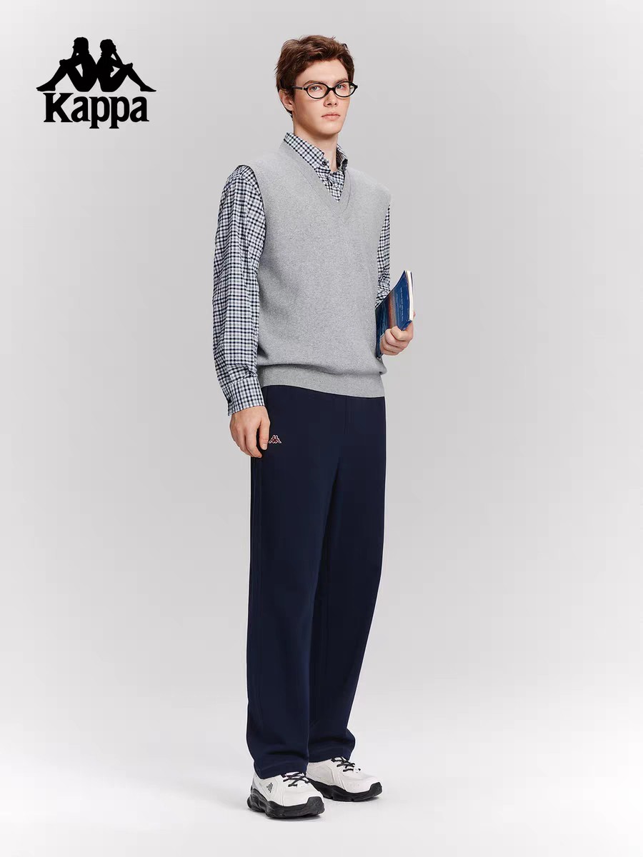 XY/Kappa卡帕背靠背运动裤男2026新款休闲刺绣纯棉直筒裤跑步针织裤