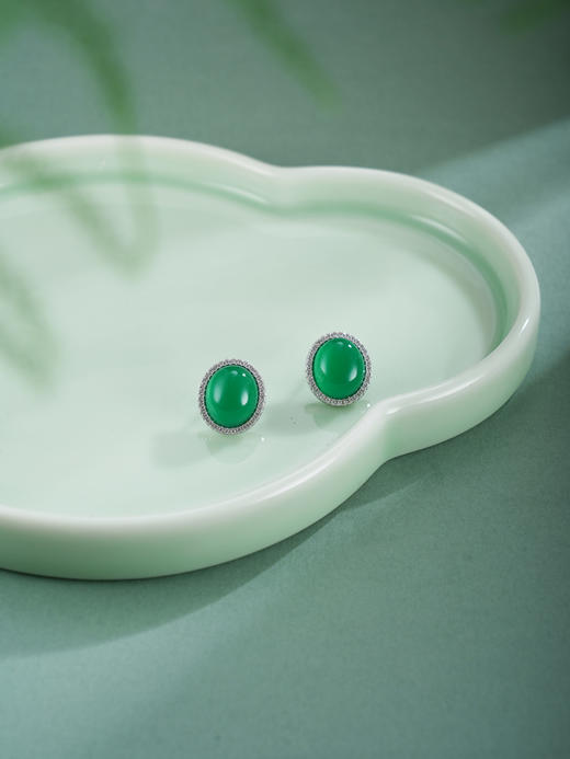子佩集【春烟晚晴】银S925耳钉【ED023307】绿玉髓椭圆2602 商品图3