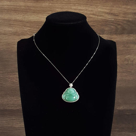 【天然正品】A货翡翠AU750白金镶天然糯冰种湖水绿佛公翡翠（平安、吉祥）吊坠项链35.7*32.9*10.1MM（皆取最大值）260126NJM55 商品图8