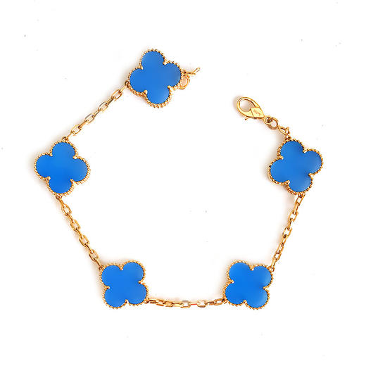 【天然正品】AU750黄金简约时尚定制款蓝五花手链 链长：19CM 290126TJ19 商品图0