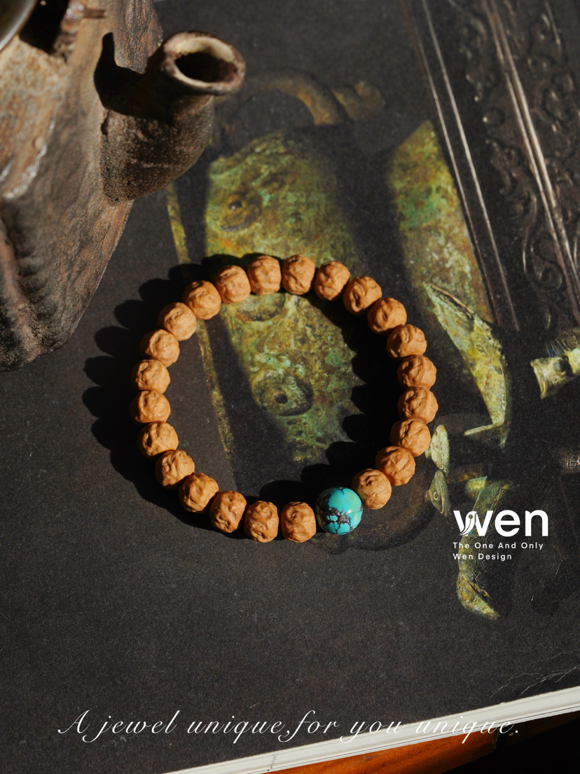 绿松猴头核桃手串