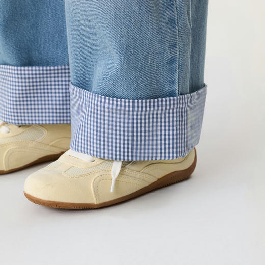 马克珍妮清新格纹女童卷边牛仔阔腿裤2026年春装新款560206 商品图3