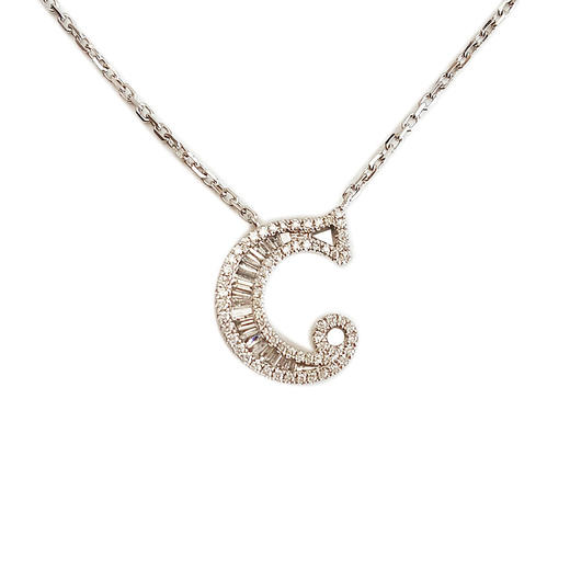 【天然正品】AU750白金简约时尚弯月造型0.252克拉群镶钻石吊坠项链070226TJ02 商品图0