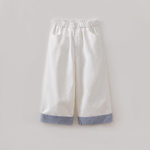 马克珍妮清新格纹女童卷边牛仔阔腿裤2026年春装新款560206 商品图4