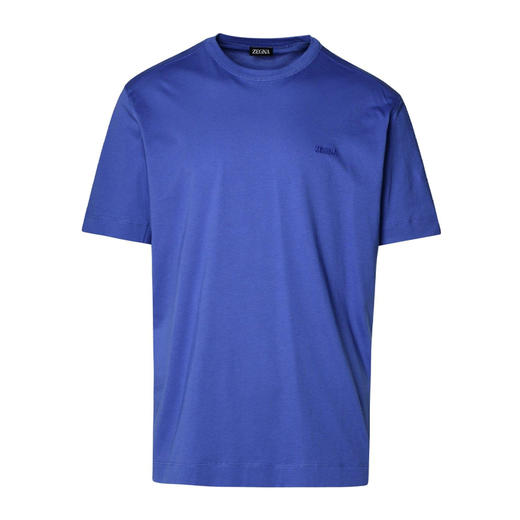 ZEGNA 杰尼亚 男士字母徽标刺绣棉质圆领短袖T恤 蓝色 UD360A7 D760 A07 商品图0