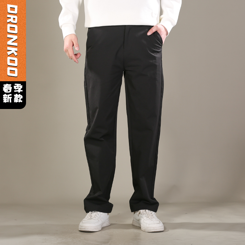 DRONKOO 2026 松紧腰左口袋小织唛绣线直弹小直筒中厚休闲长裤