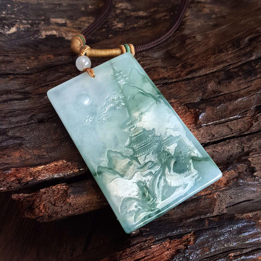 【天然正品】A货翡翠天然细腻冰种飘蓝花雕普贤菩萨（护佑平安）平安无事牌翡翠吊坠项链090226NJT28 商品图5