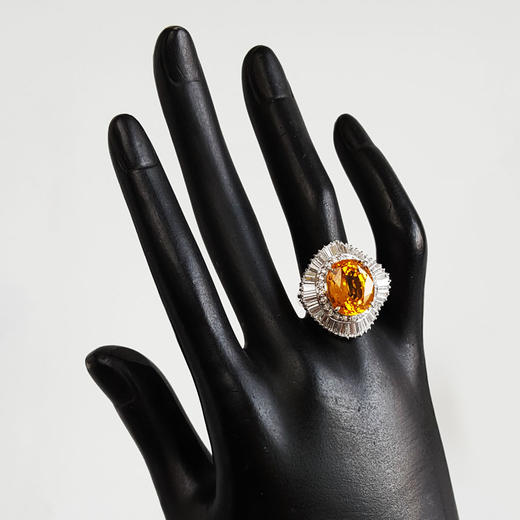 【天然正品】PT900收藏级铂金豪镶钻镶天然9.61克拉金丝雀艳黄色蓝宝石戒指14号（戒圈可改）290126TJ37 商品图8