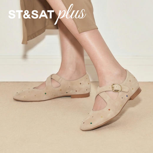 星期六26春新款复古绒面彩钉玛丽珍鞋SSE1111117 商品图6