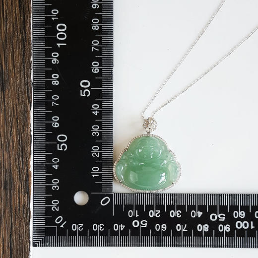 【天然正品】A货翡翠AU750白金镶天然糯冰种湖水绿佛公翡翠（平安、吉祥）吊坠项链35.7*32.9*10.1MM（皆取最大值）260126NJM55 商品图2