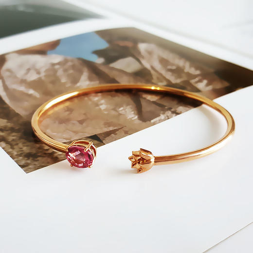 【天然正品】AU750玫瑰金镶天然卢比来近3克拉碧玺开口手镯58.5号（开口手镯）281025AH41 商品图3