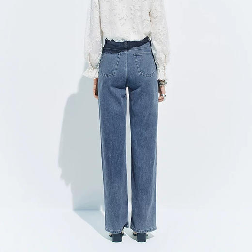 天虹门店发货: 【SGPR】深蓝色牛仔裤2026年春季新款高腰长裤直筒裤钉珠女裤子MU80TR014 商品图3