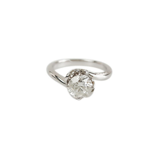 【天然正品】AU750白金简约时尚围镶四爪款1.05克拉钻石戒指15号（戒圈可改）090226NJS20 商品图0