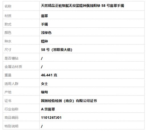 【天然正品】A货翡翠天然精品正桩细腻无纹裂糯种飘辣阳绿58号翡翠手镯110126TJ01 商品图8