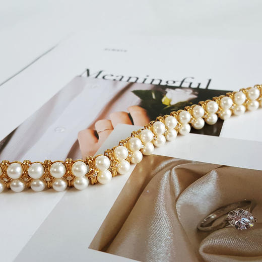 【天然正品】AU750黄金镶钻镶天然排镶近圆约5.2MM AKOYA海水珍珠手链链长：17CM（皆取最大值）290126TJ16 商品图3