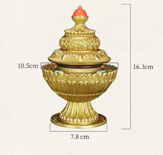 慧宝西藏式供奉黄铜米盒精雕八吉祥密宗米罐三层法器佛堂佛具摆件 商品图7