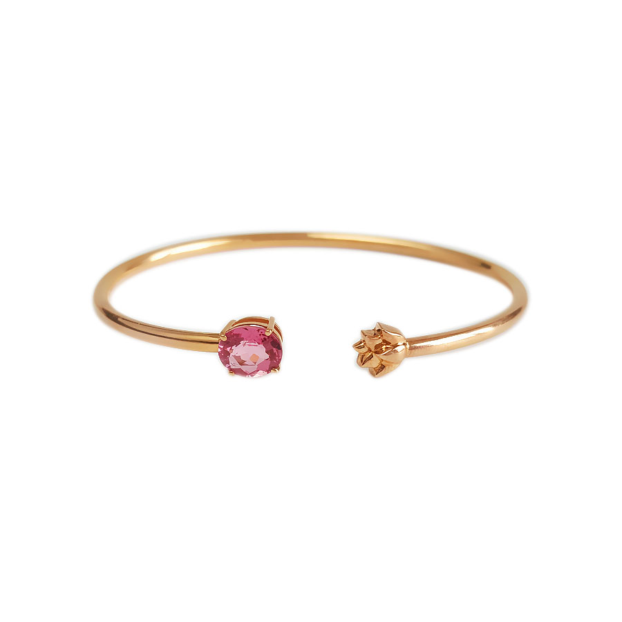 【天然正品】AU750玫瑰金镶天然卢比来近3克拉碧玺开口手镯58.5号（开口手镯）281025AH41