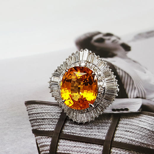 【天然正品】PT900收藏级铂金豪镶钻镶天然9.61克拉金丝雀艳黄色蓝宝石戒指14号（戒圈可改）290126TJ37 商品图3