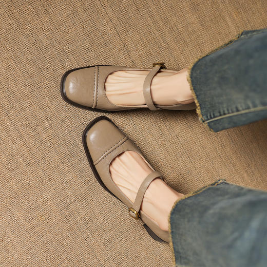 阿么手工女鞋极简风一字带玛丽珍鞋2026新款百搭气质方头单鞋5CM 商品图1