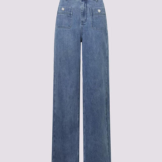 天虹门店发货: 【SGPR】深蓝色牛仔裤2026年春季新款高腰长裤直筒裤钉珠女裤子MU80TR014 商品图4