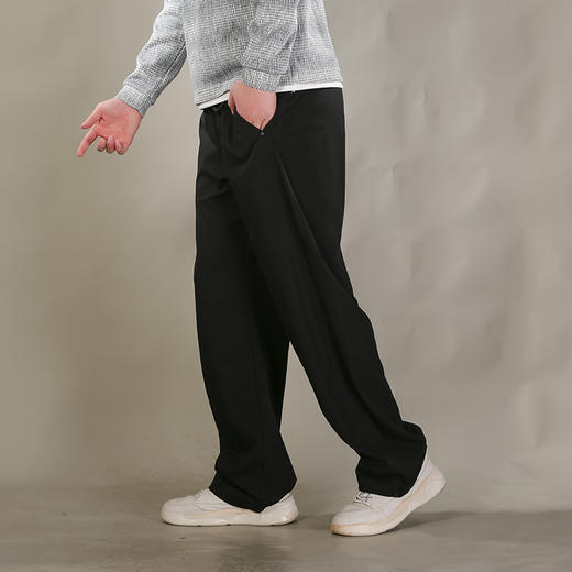 DRONKOO 2026 抽绳松紧腰口袋同色钉扣两侧压线薄卫裤长裤 商品图2