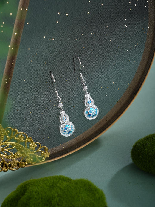 子佩集【云福双至】银S990耳钉【QFES052】原创作品花丝珐琅彩祥云葫芦2602 商品图8