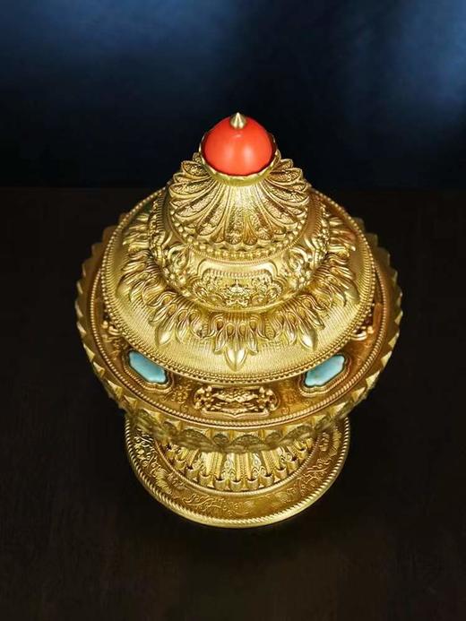 慧宝西藏式供奉黄铜米盒精雕八吉祥密宗米罐三层法器佛堂佛具摆件 商品图10