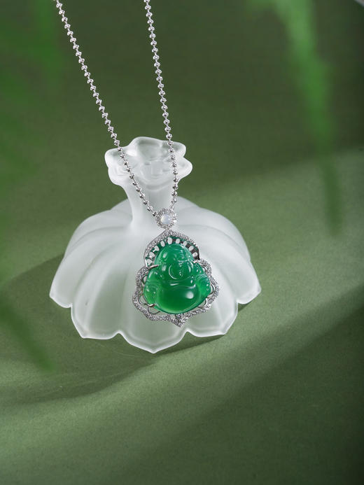 子佩集【财源弥勒】银S925套链项链【TL016623】绿玉髓大佛2602 商品图7