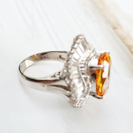 【天然正品】PT900收藏级铂金豪镶钻镶天然9.61克拉金丝雀艳黄色蓝宝石戒指14号（戒圈可改）290126TJ37 商品图6