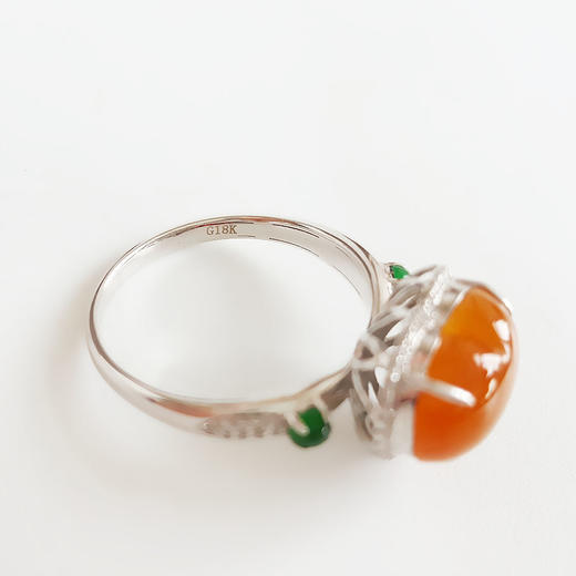 【天然正品】A货翡翠AU750精品白金镶钻镶天然细腻糯种心型蛋面黄翡戒指14号（戒圈可改）281025AH37 商品图6