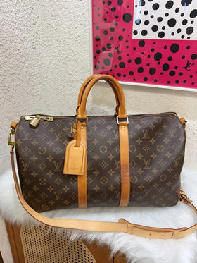 Lv keepall 45 老花 手提 斜挎  旅行包