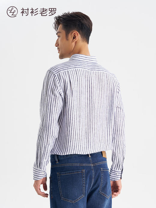 【经典8号】2026春时尚休闲亚麻100%麻宽条纹口袋长袖衬衫265B7F639L【门店同款】 商品图5