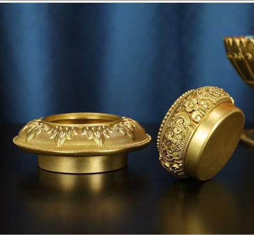 慧宝西藏式供奉黄铜米盒精雕八吉祥密宗米罐三层法器佛堂佛具摆件 商品图2
