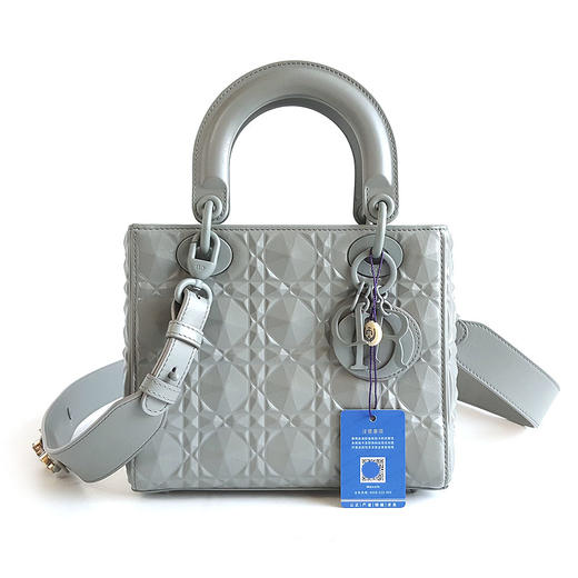 【95新】DIOR迪奥Lady Dior手袋M0538INEA 41GU灰色钻石藤格纹四格戴妃包单肩手提包女士060226TJ05 商品图0