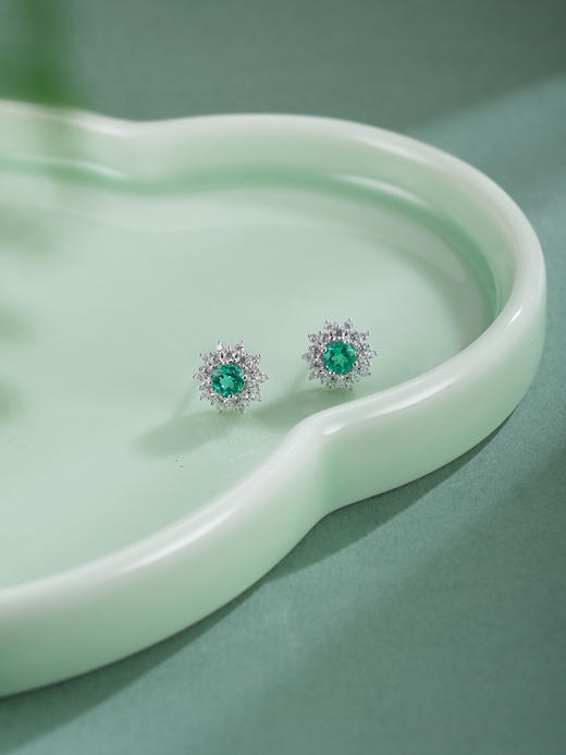 子佩集【花开传情】银S925耳钉【EM3123-XF】时尚培育宝石祖母绿太阳花2602 商品图4