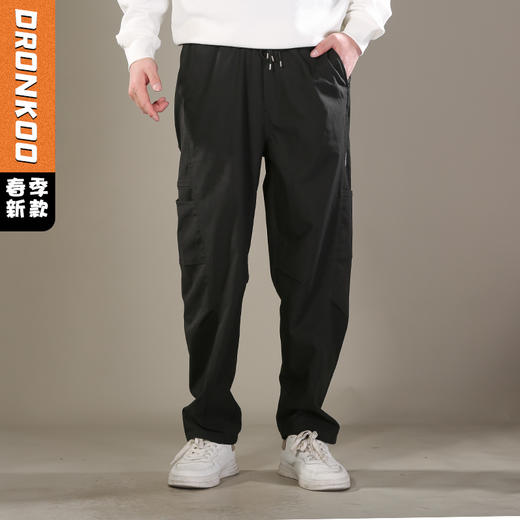 DRONKOO 2026 双抽绳松紧腰两侧不规则口袋结构轻工装中厚休闲长裤 商品图0