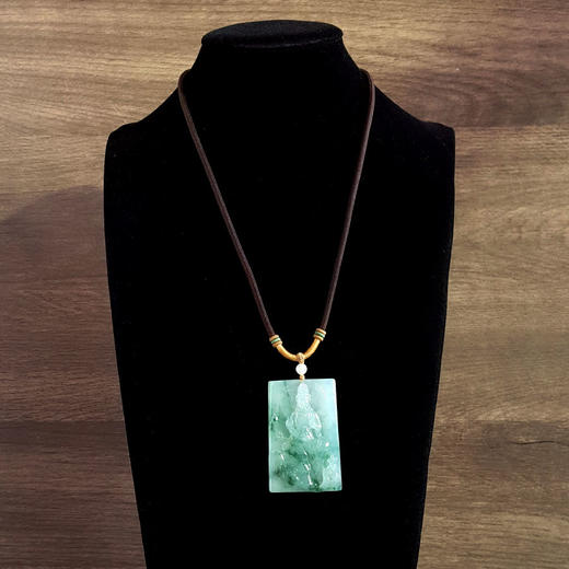 【天然正品】A货翡翠天然细腻冰种飘蓝花雕普贤菩萨（护佑平安）平安无事牌翡翠吊坠项链090226NJT28 商品图8