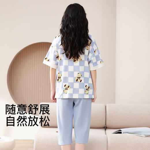 J1-睡衣女春夏薄款清爽透气宽松舒适短袖短裤家居服女士睡衣套装 集合 商品图6