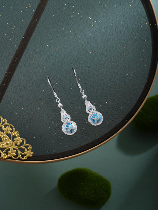 子佩集【云福双至】银S990耳钉【QFES052】原创作品花丝珐琅彩祥云葫芦2602 商品图2