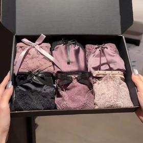 【YW】无忧购26年春季礼盒装6条79元包邮蕾丝纯欲少女爱心镂空纯棉裆部简约ins花边女士内裤套盒582-P7(截单后3-5天发货)