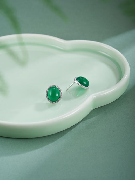 子佩集【春烟晚晴】银S925耳钉【ED023307】绿玉髓椭圆2602 商品图2