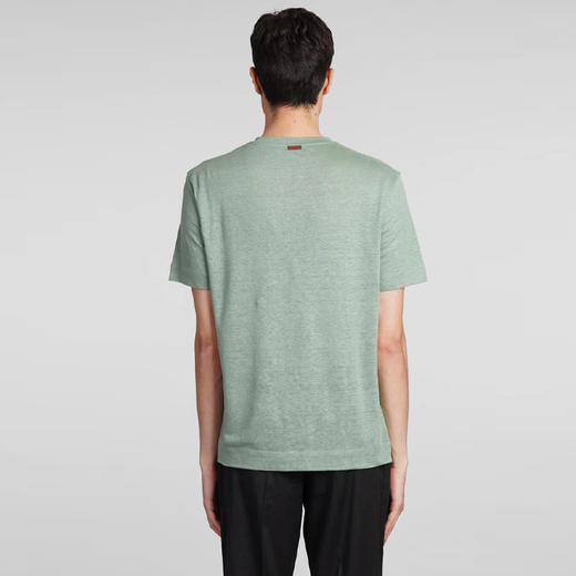 ZEGNA 杰尼亚 男士亚麻圆领短袖T恤 绿色 UD376A7 D783 V04 商品图1
