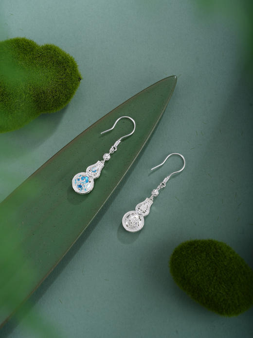 子佩集【云福双至】银S990耳钉【QFES052】原创作品花丝珐琅彩祥云葫芦2602 商品图6