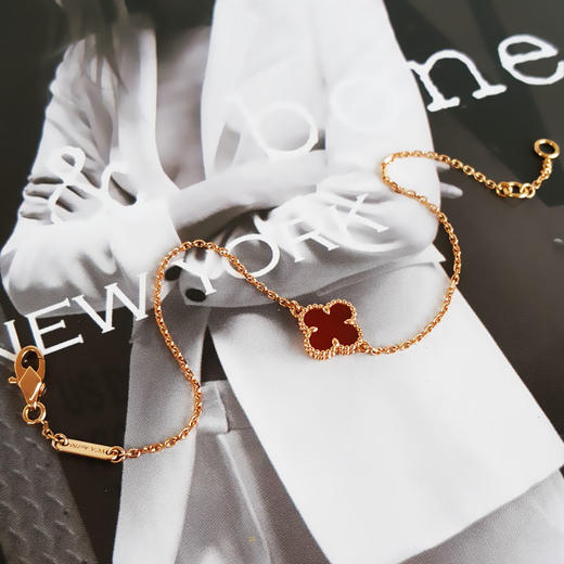 【98新闲置】VCA梵克雅宝Sweet Alhambra手链VCARN59K00 18K玫瑰金小号红玉髓四叶草小红花手链 链长16-17.5cm女士070226TJ24 商品图3