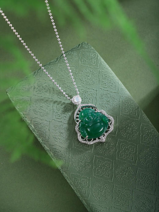 子佩集【财源弥勒】银S925套链项链【TL016623】绿玉髓大佛2602 商品图5