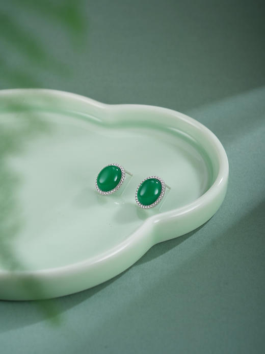 子佩集【春烟晚晴】银S925耳钉【ED023307】绿玉髓椭圆2602 商品图7