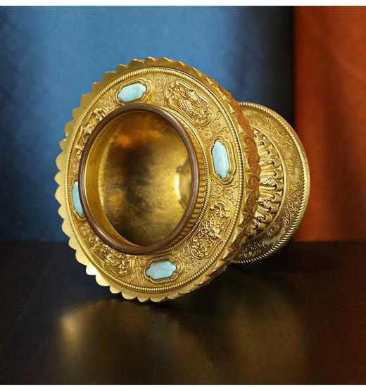 慧宝西藏式供奉黄铜米盒精雕八吉祥密宗米罐三层法器佛堂佛具摆件 商品图9