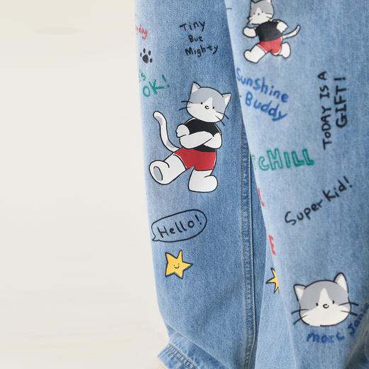 马克珍妮快乐猫咪男童纯棉直筒牛仔裤2026年春装新款560380 商品图3