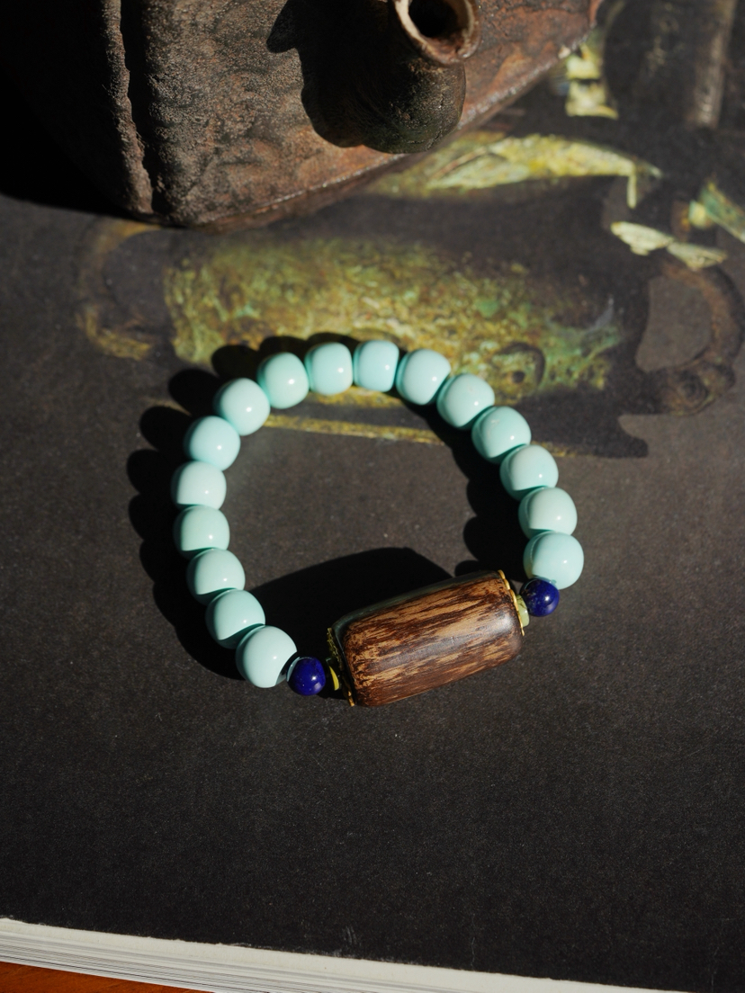 沉香绿松手串